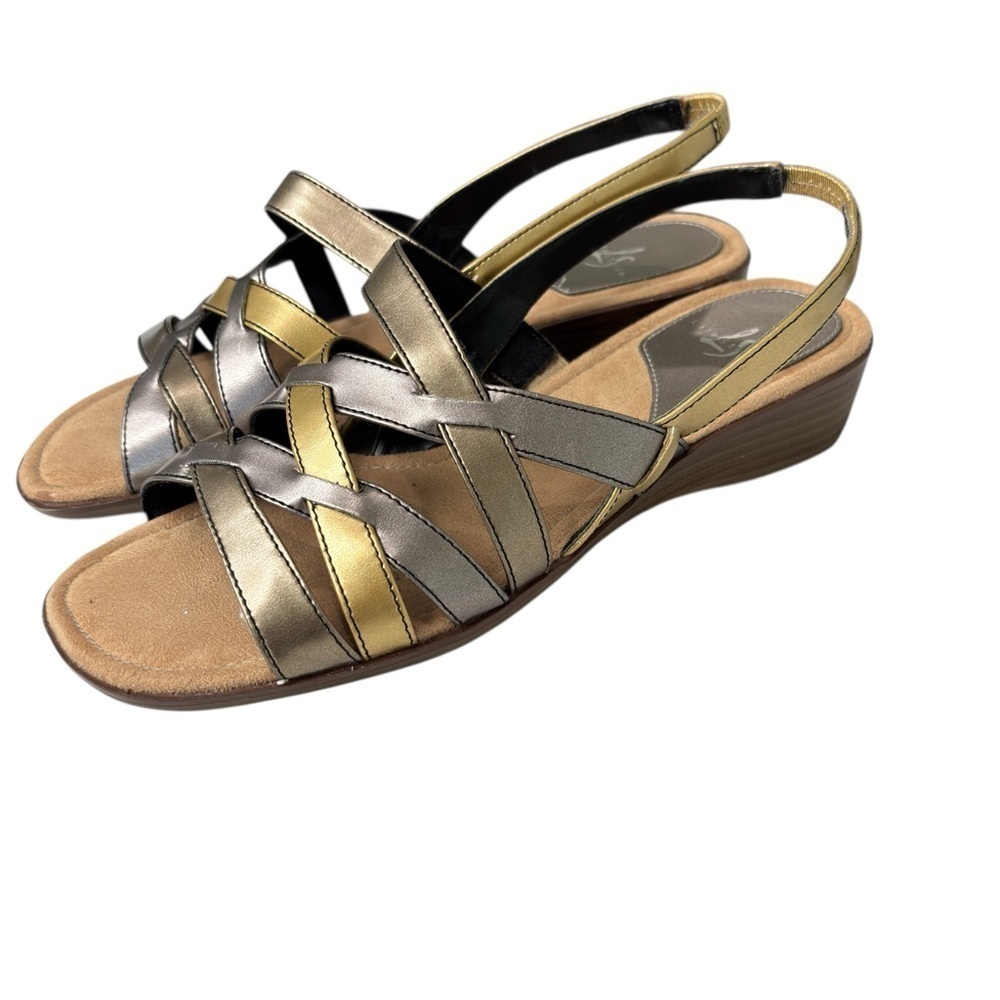 Lifestride Margarita Metallic Slingback Wedge Heel Sandals Womens Shoes Size 6.5 - Picture 4 of 15